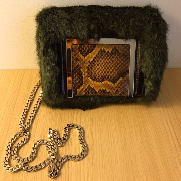 AUTHENTIC Jimmy Choo green fur evening bag - Picture 2 of 9